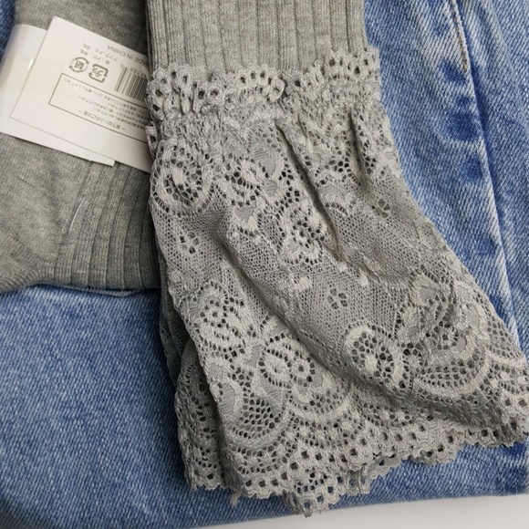 Gray Lace Thigh High Over the Knee Socks - Picture 3 of 4